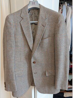LNWOT Austin Reed Plaid Wool Tweed Sport Coat Football Buttons Made in USA 40R